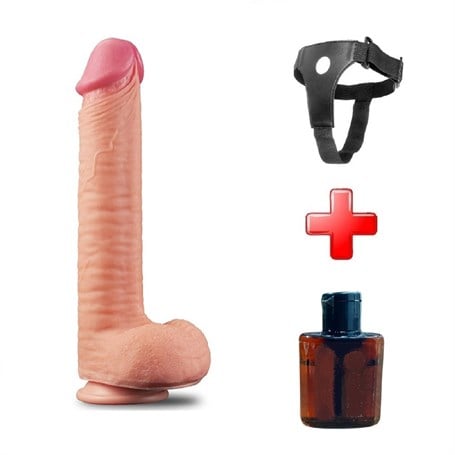 Belden Bağlamalı Yeni Nesil Çift Katmanlı 30,5 cm Realistik Dev Dildo Penis - kadikoyseksshop.com