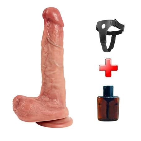 Belden Bağlamalı Yeni Nesil Çift Katmanlı 21,5 cm Realistik Dildo Penis - kadikoyseksshop.com