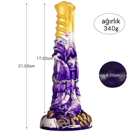 21 cm Et Dokulu Fantezi Renklerde Gerçekçi Çift Katmanlı Sünnetsiz Silikon Penis - Horse Power 4