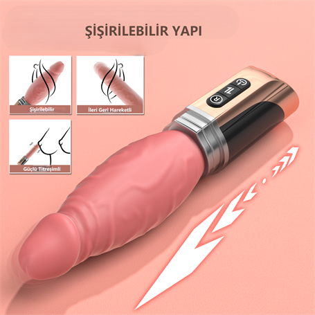Şişirilebilir İleri Geri Hareketli USB Manyetik Şarjlı 23 cm İleri Geri Hareketli Titreşimli Dildo - Jose