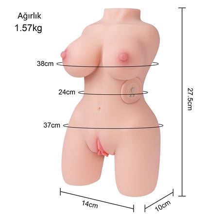 USB'den Manyetik Şarjlı Titreşim Fonksiyonlu Realistik Yarım Vücut - Kosey Pussy