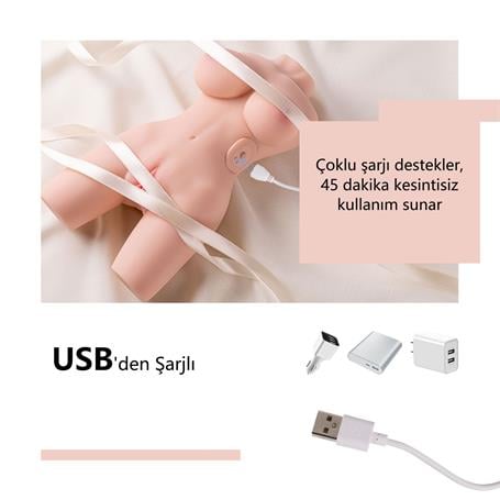 USB'den Manyetik Şarjlı Titreşim Fonksiyonlu Realistik Yarım Vücut - Kosey Pussy
