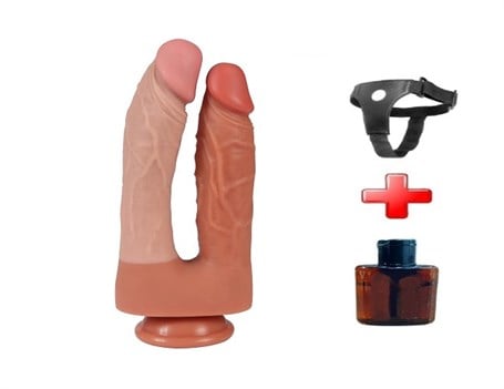 İki Uçlu Vantuzlu Belden Bağlamalı Yeni Nesil Realistik Çatal Dildo Penis - kadikoyseksshop.com