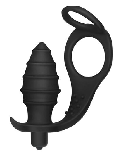 Penis Halkalı Titreşimli Anal Penetratör Plug Masturbatör - kadikoyseksshop.com