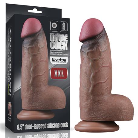 Yeni Nesil Çift Katmanlı 24,6 cm Realistik Dev Melez Dildo Penis - kadikoyseksshop.com