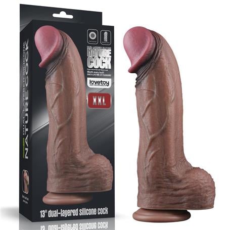 Yeni Nesil Çift Katmanlı 33 cm Realistik Dev Melez Dildo Penis - kadikoyseksshop.com