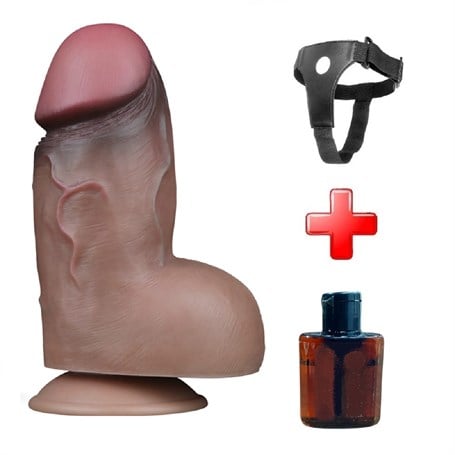 Yeni Nesil Çift Katmanlı Belden Bağlamalı 18,2 cm Realistik Kalın Dildo Penis - kadikoyseksshop.com